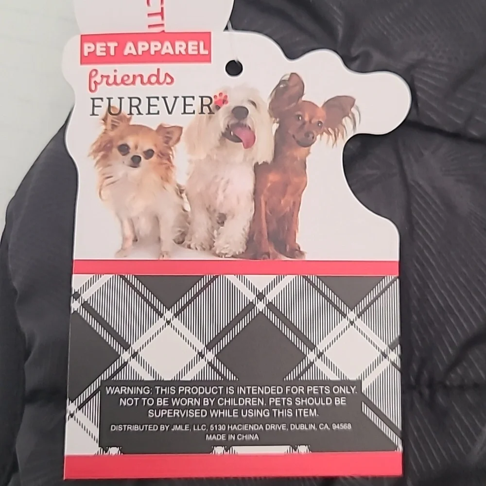 NWT Friends Furever Pet Apparel,Black Puffer Coat with Paw Print, Size Small - Picture 3 of 9